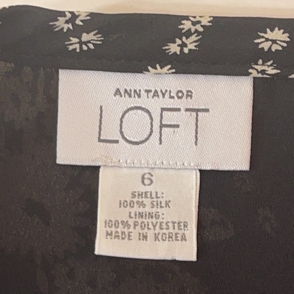 LOFT Black & Cream Silk A-line Knee Length Skirt 6 - Picture 6 of 7